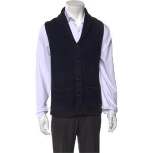 RAG & BONE Men’s 100% Cotton Knit Shawl Collar Button Vest Navy Size S